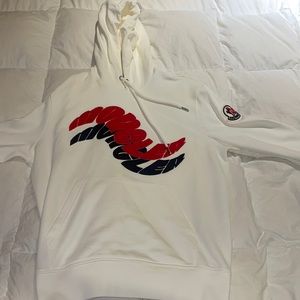 Comfortable, white, Moncler hoodie.